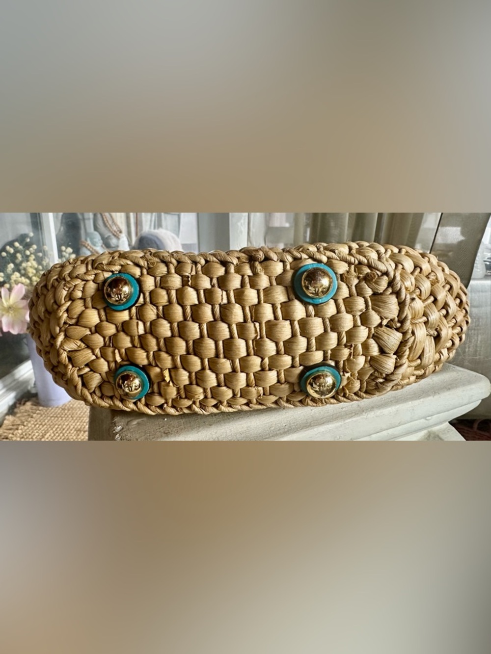 Michael Kors Aqua-Trim Woven Straw Tote with Gold Hardware. Perfect for summer! - Picture 5 of 16